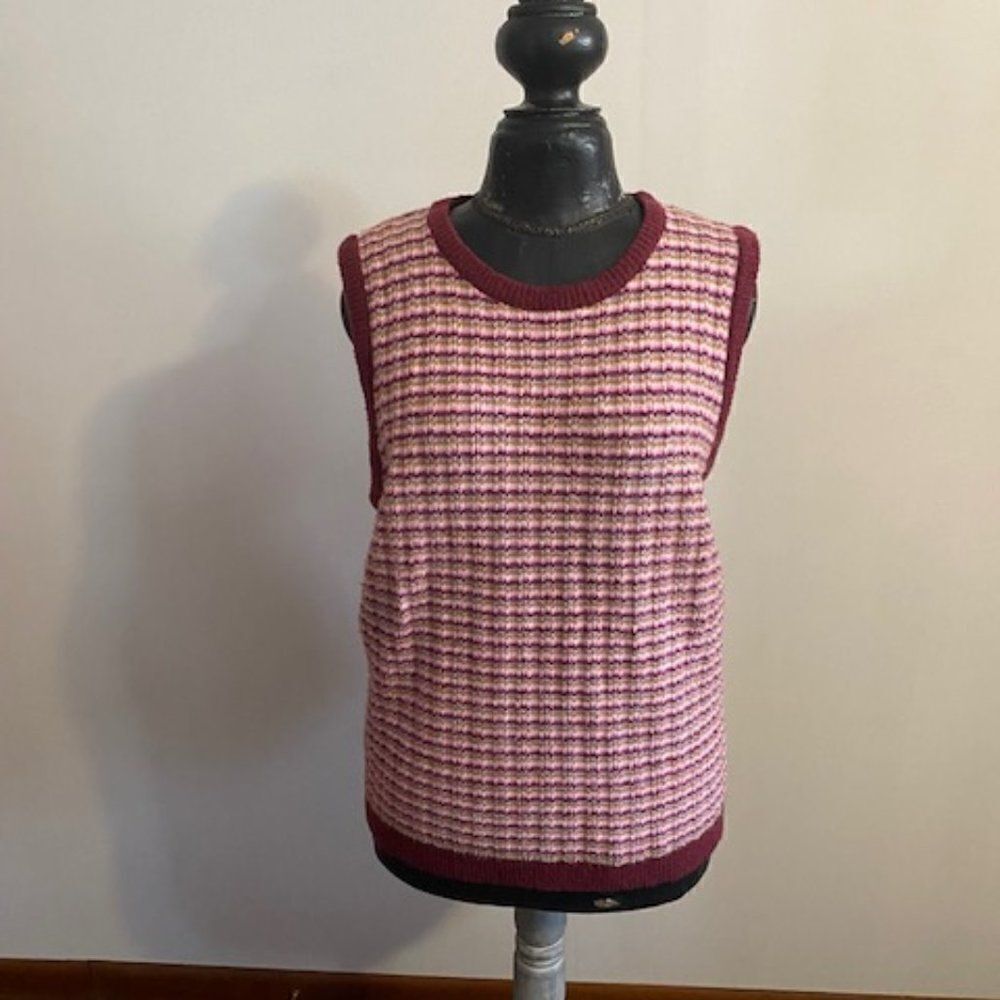 Ava & Viv Stripe Knit pullover vest Burgundy/Pink/White/Gold, size 2X